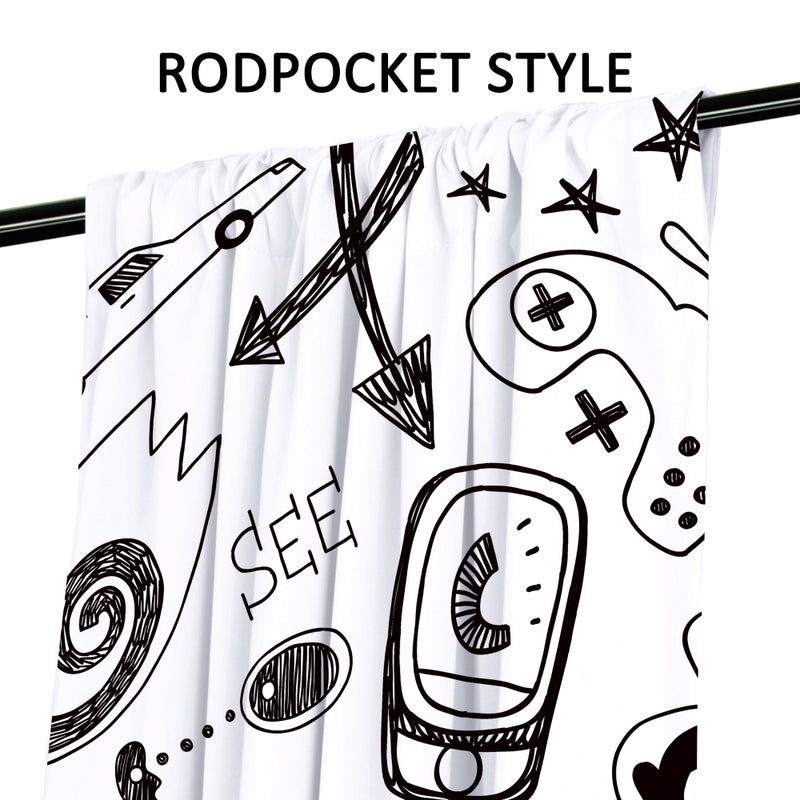 Cinbloo Kids Video Games Curtains 52W x 84L Inch Rod Pocket Black White Gamer for Teen Boys Bedroom Decor Gaming Racing Monitor Device Gadget 90's Art Printed Living Room Window Drapes Fabric 2 Panel - Image 3